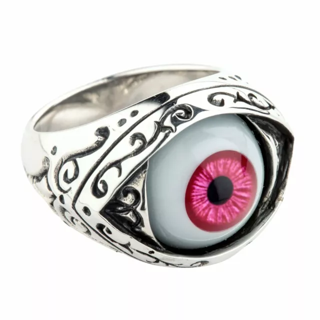 Sterling Silver 925 Red Evil Eye Gothic Ring Eyeball Jewelry Men's Biker Rocker