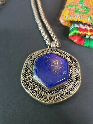Old Tibetan Lapis Pendant in Local Silver on Chain …beautiful collection and acc