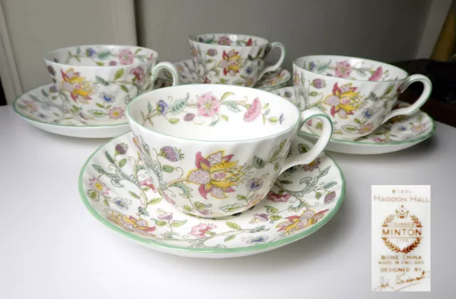 Minton HADDON HALL Cup & Saucer, 4 Sets , First Quality, MINT/Unused