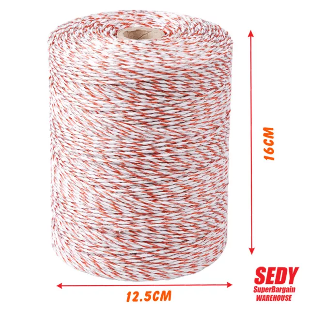 500m Polywire Roll Electric Fence Energiser Stainless Steel Poly Rope Insulator 2