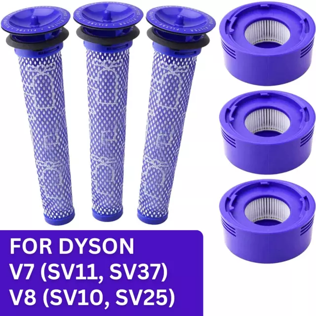 3 X Filter Kits for DYSON V7 (SV11, SV37) & V8 (SV10, SV25) Vacuum Cleaners