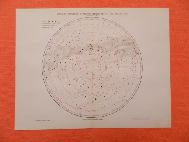 FIXSTERNE südlicher Himmel Astronomie Lithographie v.1898