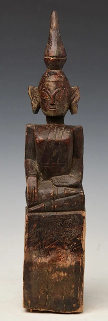 18th Century, Shan, Antique Tai Lue Burmese Wooden Seated Buddha