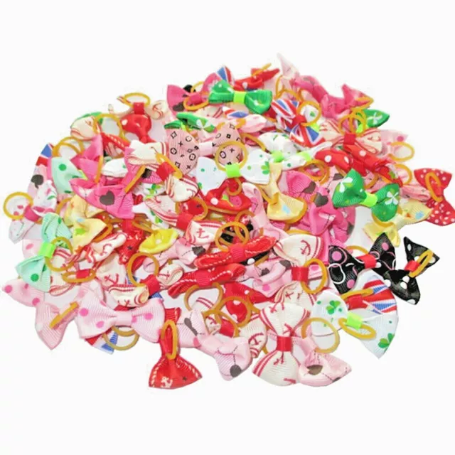 20Pcs/lot Pet Hair Bow Ribbon Dog Cat Headdress Rubber Band Grooming Accessories 2