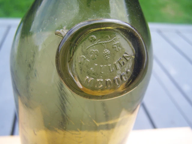 Bouteille Ancienne En Verre Soufflé Sceau Litre 1827 - Antique French Sealed Bottle