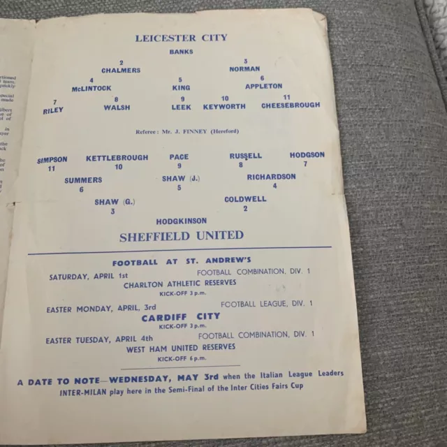 FA Cup Semi Final 2nd Replay Leicester City v Sheffield United 27.3.1961 2