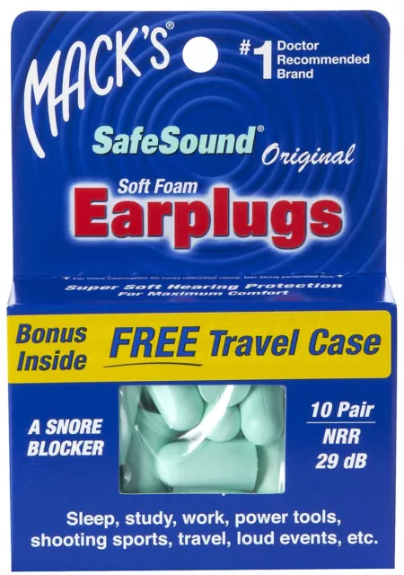 Mack's (Macks) SafeSound Soft Foam Earplugs x 10 Pair