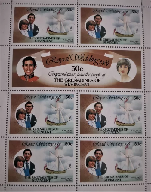 Princess Diana -Royal Wedding - 7 Stamp Sheet - Grenadines of St Vincet - COA