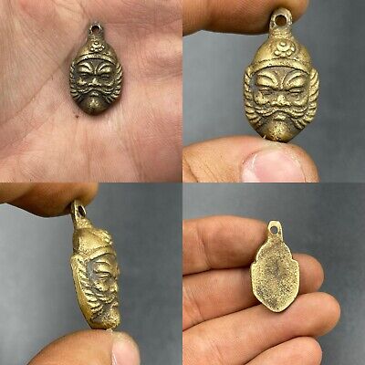 Near Eastern Old Bronze Unique King Face Engraved Amulet Wearable