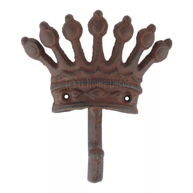 Princess Crown Wall Hook Cast Iron Towel Coat Key Hanger Rustic Brown