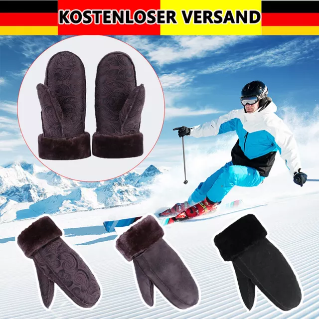 NEU Damen Fausthandschuh Schaf Lammfell Winter Fäustlinge Leder Handschuhe Warme