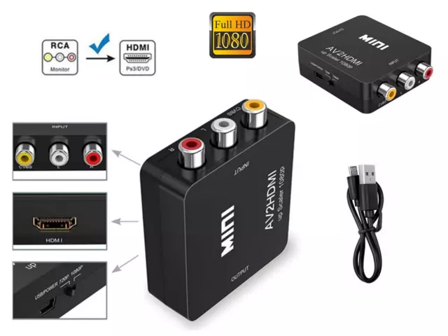 Adattatore Convertitore Da Mini Av Cvbs Rca A Hdmi 1080P Audio Video + Cavo Usb