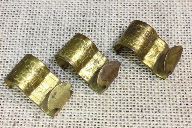 3 Old Picture Molding Rail Hooks Solid Brass Flower Vase Painting Hangers 2