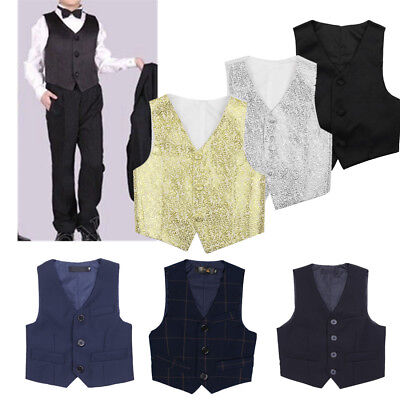 Kids Boys Gentleman Vest Waistcoat Tuxedo Wedding Formal Party Costume Suit Tops