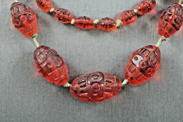 Vintage 1920's 30's Neiger Brothers Red Czech Glass Hand Strung Bead Necklace