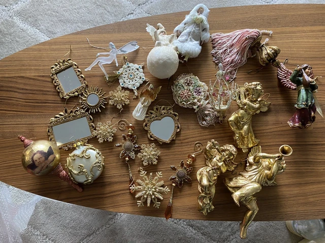 Victorian Style Ornaments Gold Pink Ivory Mirror Porcelain Glass Lot