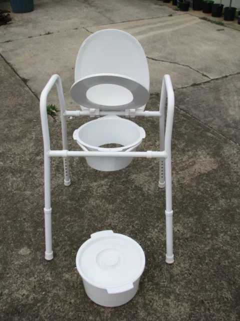 Folding Commode / Over Toilet Aid - Steel Frame, Height Adjustable, No-Slip Tips