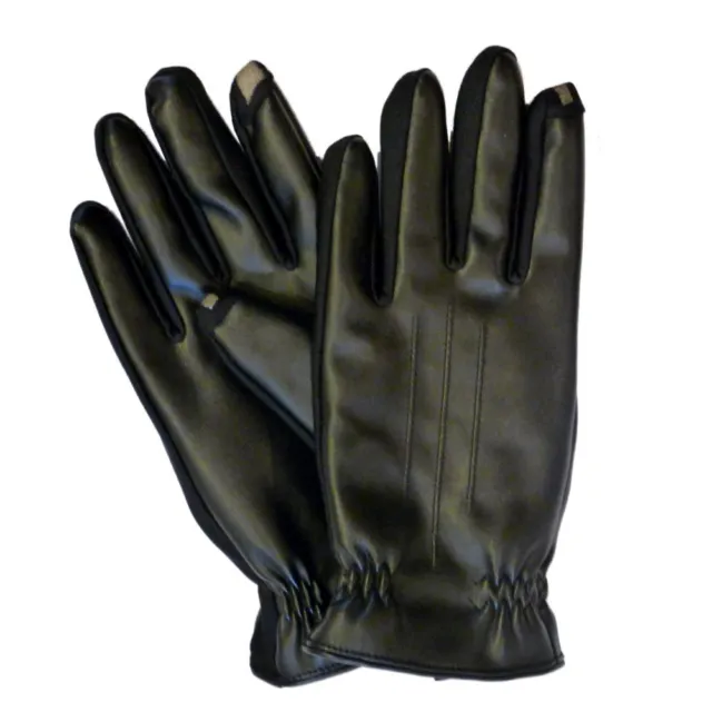 Isotoner Smart Touch Men Black Faux Leather Touchscreen Gloves Smartouch Text
