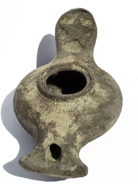 Biblical Jerusalem Oil lamp Holy Land Ancient Antique Roman Clay Pottery w/Star 3