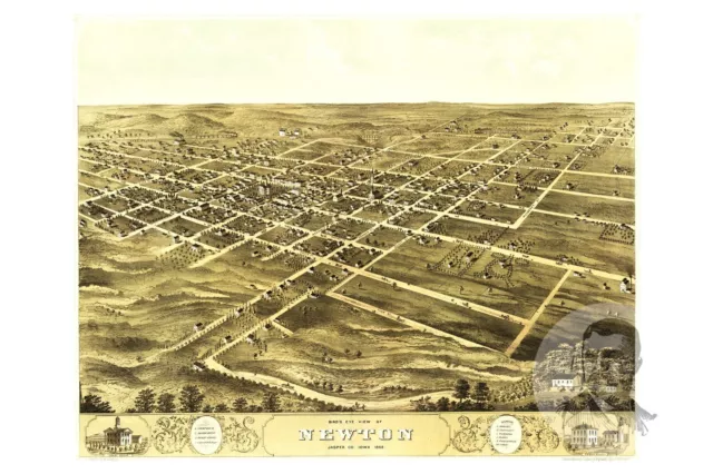 Old Map of Newton, IA from 1868 - Vintage Iowa Art, Historic Decor