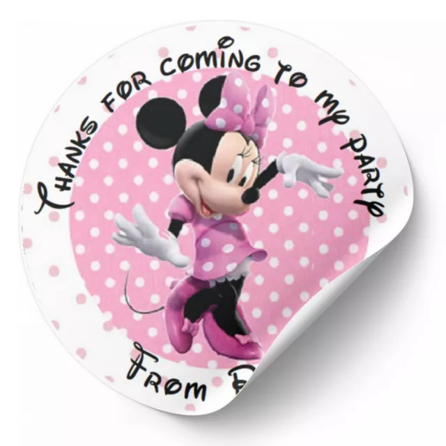 Personalised Kids Birthday Circle Stickers  ***Minnie Mouse Designs***