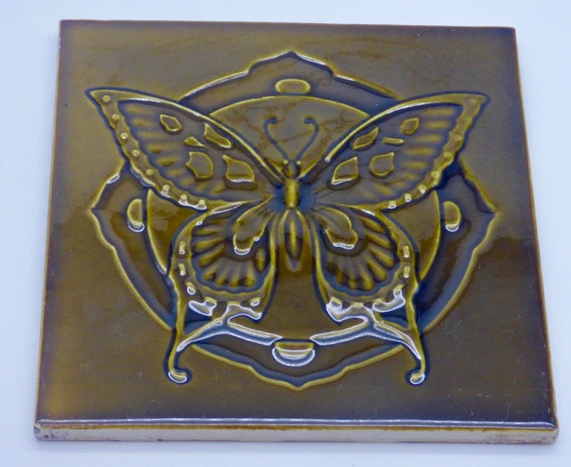 Wow Georgeous rare BUTTERFLY french Art Nouveau Tile Jugendstil Carreau Fliese 5