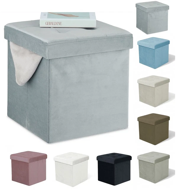 Pouf Contenitore Quadrato In Ecopelle - 38x38 Cm, Trapuntato, Con Bottoni, Beige, Per Salotto E Camera!