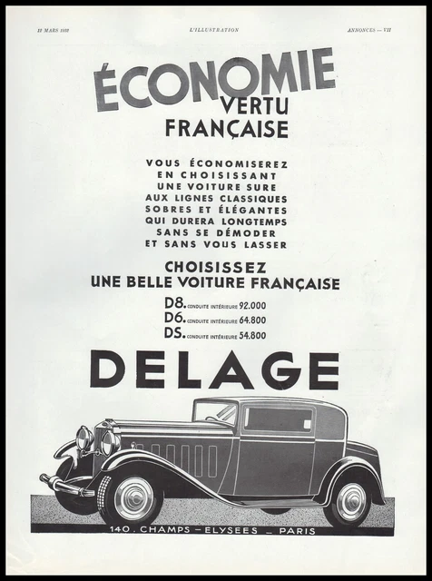 Publicité  Delage  car vintage print ad  1930 - 6h