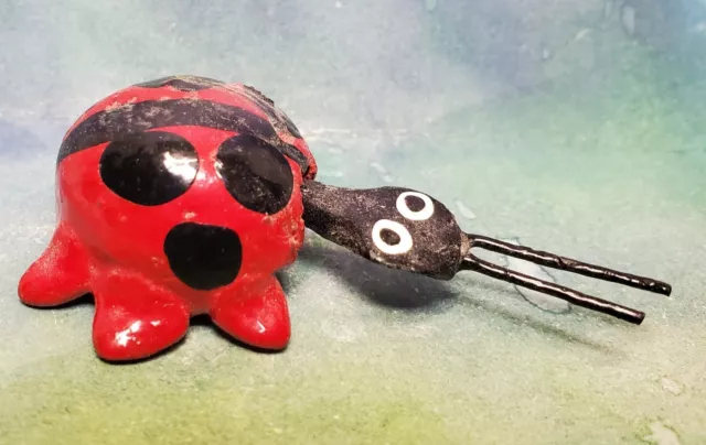 Vintage Miniature 1" Bobble head red ladybug with black head figurine