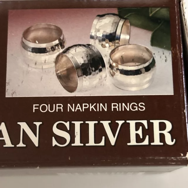 VTG Sheridan Fine Silverplate Napkin Rings Taunton Silvermith India Hammered (4)