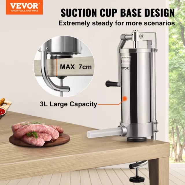 VEVOR Sausage Stuffer 5LBS/3L Capacity Homemade Sausage Maker Stainless Steel 2