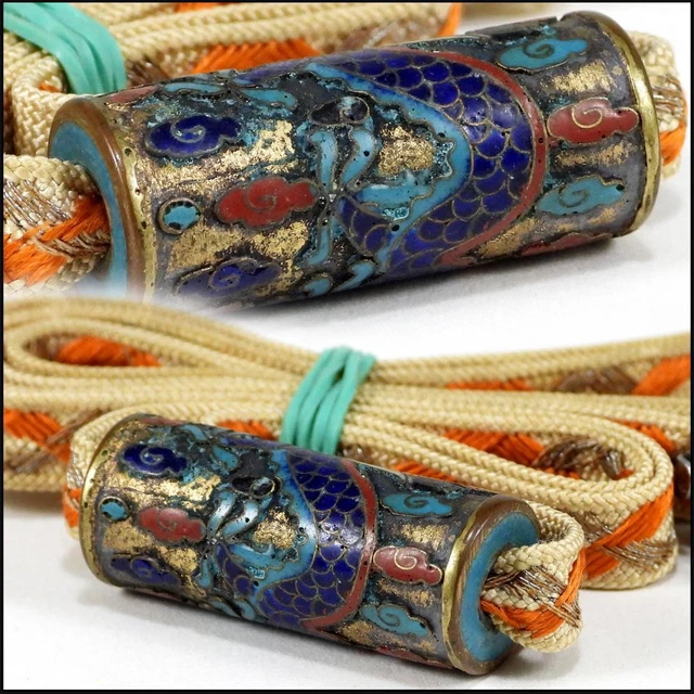 Dragon pattern cloisonne beads Netsuke Ojime 1.1 inch Japanese