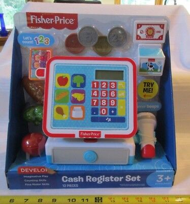 Fisher Price Just Play Cash Register coin Set Toy Fruit Milk Scanner 2018 toy