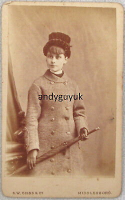 Cdv Lady Umbrella Hat Double Breasted Coat Antique Photo Gibbs Middlesbrough