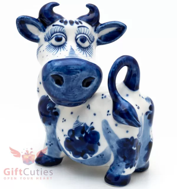 Bull Cow collectible Gzhel Porcelain Figurine Symbol 2021 Year Гжель