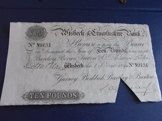 Wisbech & Lincolnshire Bank £10 Provisional banknote 1894 Serial# N9131