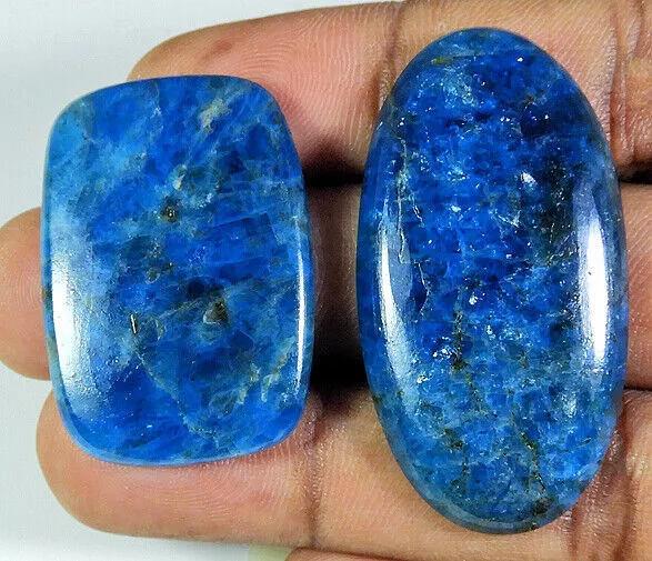 114Cts. Pietra preziosa sfusa ovale cabochon apatite blu naturale 2 pezzi... 2