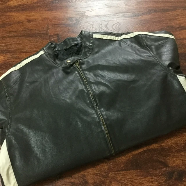 STEVE & BARRY'S Full Zip Up Black Faux Leather Jacket w/ Lining Men's Size XL