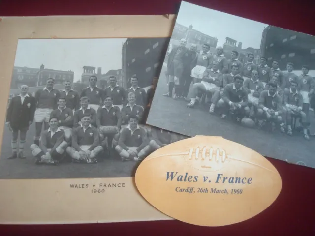 Dr N M PARKES RUGBY REFEREE 1960 WALES v  FRANCE PHOTOGRAPHS 29 x 24cm & MENU