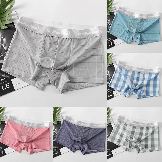 Slip boxer da uomo quotidiani casual comodi L-3XL a quadretti traspiranti