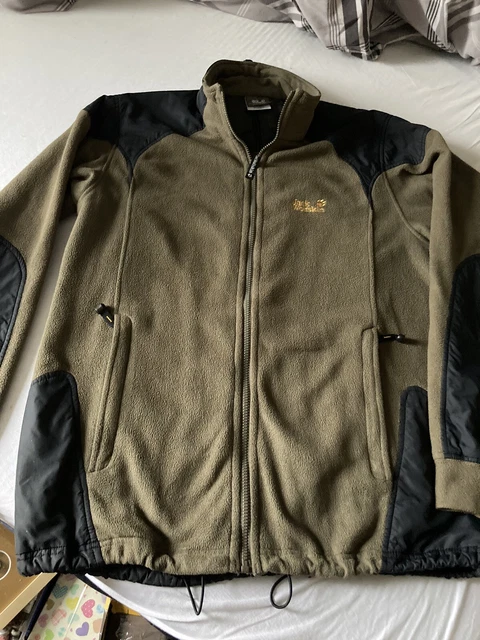 MENS JACK WOLFSKIN full zip Fleece Jacket chest 44ins  Khaki green/black