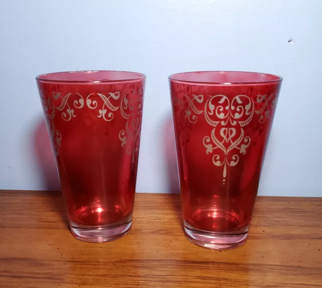 Vintage Cerve Italy Red Ruby Drinking Glass Retro MCM Tumbler Glass Set of 2