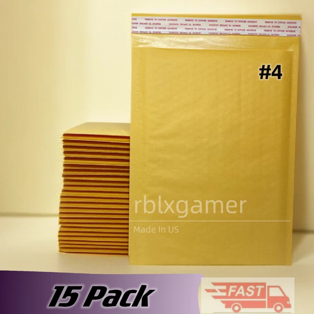 15 PCS #4  9.5''x13.5'' Kraft Bubble Mailers Padded Envelopes   Made in USA