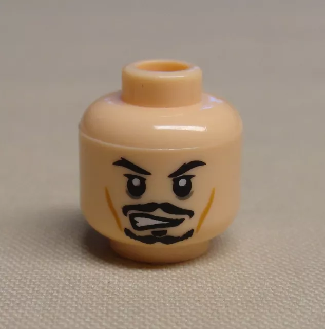 NEW Lego Minifig Head FLESH Dual Sided Black Moustache Determined / Skull Face