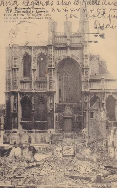 Carte postale ancienne GUERRE 14-18 WW1 LOUVAIN BELGIQUE ruines église timbrée