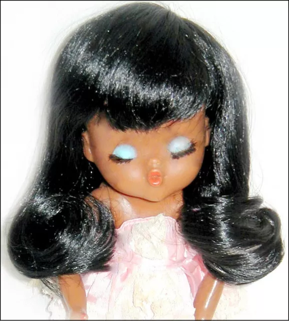 NEW Imsco DOLL WIG Sz 7 - 8 Shiny LONG BLACK w/bangs Old Stock Unused Full Cap