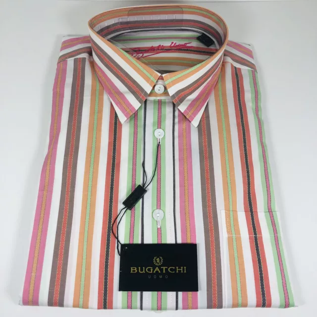 Bugatchi Uomo Vintage Multi Color Micro Fiber Dress Shirt L/S  Men’s L NWT