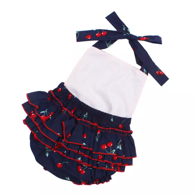 100% Cotton Baby Girl Rompers Headband Set Sleeveless Toddler Ruffled Cherry pat 2