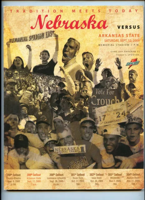 2009 Nebraska vs. Arkansas State Football Game Program ~ September 12, 2009