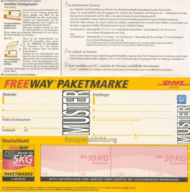 10 Stück - DHL Freeway Paketmarke Deutschland bis 5 kg